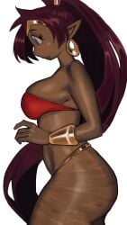 ass ass_out belly big_ass big_breasts blue_eyes brown_body brown_skinned_female curves curvy cute cute_face dairenke_art dark-skinned_female dark_skin female_focus female_only long_hair long_ponytail ponytail purple_hair red_bra revealing revealing_clothes sexy sexy_body shantae shantae_(character) side_view sideboob skimpy skimpy_clothes solo solo_female solo_focus stretch_marks thick thick_ass thick_thighs