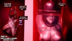 1boy1girl ankle_cuffs arms_above_head armwear bdsm_gear bdsm_outfit blindfold bondage bondage_gear bondage_outfit bound bound_arms bound_legs breasts captured captured_heroine chained chains collar comic comic_page cuff_(restraint) cuffs defeated defeated_heroine dialogue dominant domination exposed_breasts exposed_nipples hood horny large_penis leash leash_and_collar legs mercierharrogate naked naked_female nipple_piercing nipple_rings nude nude_female open_mouth penis penis_on_face penis_over_eyes raven_(dc) restrained restrained_arms restrained_legs restraints self_upload sex_slave shiny shiny_skin slave slave_girl submissive submissive_female sweat sweaty text text_bubble thighs wet wet_body wrist_cuffs