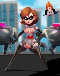 alternate_costume areolae breasts disney elastigirl elastigirl_(the_incredibles_2_supersuit) female helen_parr male nipples pixar pussy smooth_skin solo_focus superheroine the_incredibles the_incredibles_2 thehumancopier torn_clothes