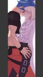 2boys androgynous ass_grab blonde_hair bob_cut femboy galo_thymos gay gay_sex lio_fotia making_out promare short_hair size_difference twink yaoi