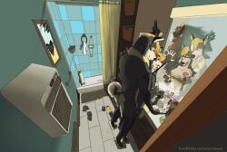 ambiguous_penetration areola ass bathroom bra bra_down breast_grab breasts brother_(lore) brother_and_sister_(lore) canid canine canis closed_eyes clothed clothing detailed_background digital_media_(artwork) digitigrade domestic_dog duo feet female female_penetrated finger_fetish finger_in_mouth finger_play fingers from_behind_position fur hair hand_on_breast husky incest_(lore) lavasi male male/female male_penetrating male_penetrating_female mammal mirror mirror_reflection nordic_sled_dog nude panties panties_down partially_clothed penetration penile penile_penetration reflection sex sibling_(lore) sister_(lore) spitz standing standing_sex tail toes tongue tongue_out underwear underwear_down