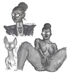 calico_(deadlock) cyzzak dark-skinned_female deadlock female female_focus female_only masturbation robotic_arm rubbing rubbing_pussy solo solo_female solo_focus spread_legs spread_pussy