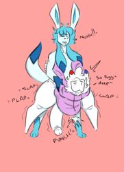 2boys anal anal_sex anthro anthrofied ass avian bent_over big_ears black_eyes blue_fur bottom_heavy bottomless bulge canine closed_eyes clothes color doggy_style fairy feet freckles furry gay glaceon half-closed_eyes heart hoodie huge_ass huge_penis interspecies joji_(@jojipando) long_ears long_penis looking_at_viewer male_only motion_lines original_character pillow_(shewiff) pink_background pokemon pokemon_dppt sex shewiff standing standing_sex stomach_bulge tail text thick_penis thick_thighs thigh_gap togekiss trembling white_hair white_skin wide_hips yaoi