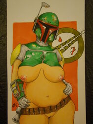 armor baronwolfgangarts boba_fett booba_fett breasts color female female_only helmet mandalorian rule_63 solo standing star_wars tagme