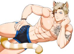 avizura_(dreamingtorii) bolloxxxz cat_ears cat_tail catboy leaning male male_only muscles muscular muscular_male tattoos twitter_user_oc underwear underwear_only