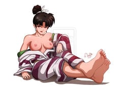 1girls barefoot breasts deviantart feet female female_only inuyasha kagura_(inuyasha) magion02 nipples pov_feet soles solo toes uncensored watermark