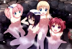 4girls akari_akaza artist_name artist_request blonde_hair blue_eyes breasts brown_eyes funami_yui hot_spring japanese_text long_hair medium_hair multiple_girls nipples nude nude_female pink_hair purple_eyes purple_hair red_hair short_hair tagme_(artist) tied_hair toshinou_kyouko uncensored vagina water yoshikawa_chinatsu yuruyuri