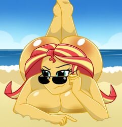 1girls adjusting_glasses adjusting_sunglasses beach big_ass big_breasts blue_eyes bubble_butt casual completely_naked completely_nude completely_nude_female equestria_girls eyewear friendship_is_magic hasbro huge_ass huge_breasts human large_ass large_breasts looking_over_eyewear looking_over_glasses looking_over_sunglasses mashoart my_little_pony naked naked_female nude nude_female smile sunglasses sunset_shimmer tinted_eyewear two_tone_hair