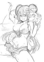 bikini blush breasts double_bun female fingering front-tie_bikini front-tie_top gorebyss huntail implied_penetration large_breasts long_hair monochrome niku_(dance-siva) nipples pokemon pokemon_bw2 pokemon_rse pokephilia rosa_(pokemon) rough_sketch skirt sweat swimsuit tentacle tentacles_under_clothes tied_hair twintails