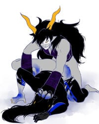 2boys ancestors ass black_hair bruises clothing expatriate_darkleer facepaint gay grand_highblood grey_skin homestuck horns long_hair ms_paint_adventures penetration pointy_ears troll white_background yellow_eyes yellow_nails