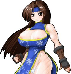 1girls brown_eyes brown_hair chinese_clothes cleavage cleavage_cutout clothing_cutout female female_only fingerless_gloves headband long_hair nipple_slip nipples shin_(studios) solo super_strip_fighter_4 tagme thong toned_female yuki yuki_(ssf4) yuki_(strip_fighter)