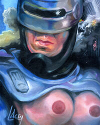 armor beige_skin breasts color cyborg dan_lacey day female female_only front_view nipples outdoors robocop rule_63 solo tagme