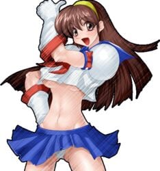 1girls animated axelduel boots breasts brown_hair female female_only gloves hairband long_hair mari mari_(ssf4) mari_(strip_fighter) midriff miniskirt navel panties sailor_uniform solo super_strip_fighter_4 tagme transparent_background underboob