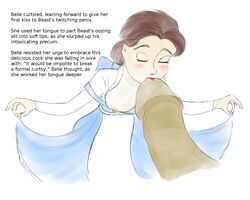 beast_(disney) beauty_and_the_beast belle closed_eyes disney disney_prince disney_princess english_text fellatio female human male moistythirst nipples oral penis straight text