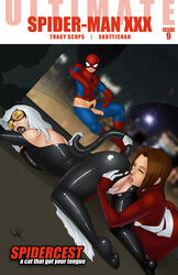 1boy 2girls anal anilingus black_cat_(marvel) closed_eyes cucked_by_lesbian cuckold felicia_hardy female human jessica_drew marvel oral peter_parker rimjob skottichan spider-man spider-man_(series) spider-woman straight_hair tracyscops ultimate_black_cat ultimate_spider-man ultimate_spider-woman yuri