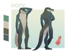 anatomically_correct animal_genitalia anthro ass cloaca crocodile crocodilian erection genital_piercing genital_slit looking_at_viewer male male_only model_sheet nock penis penis_piercing piercing prince_albert_piercing reptile rsotart scalie slit solo