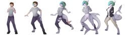 2017 anthro beard biped blue_body blue_hair blush bottomless bottomwear breasts brown_hair clenched_teeth clothed clothing colored countershade_face countershade_neck countershade_torso countershading delphine_(officialbitwave) digitigrade eyewear facial_hair female female_anthro fin fish footwear front_view fully_clothed gem gender_transformation genitals glasses green_eyes green_hair grey_body grey_eyes growth hair hands_on_own_breasts hi_res human human_to_anthro khaki_pants looking_at_breasts looking_at_own_breasts looking_at_self looking_down_at_self male male_human mammal marine markings mtf_transformation nabel non-mammal_breasts open_mouth pants pearl_(gem) plantigrade pointy_ears pussy rear_view shark shirt shoes simple_background solo species_transformation spots spotted_markings standing t-shirt tail tail_fin tail_growth tail_growth_in_pants teeth tomek1000 tomek1000_(character) topwear torn_clothing transformation transformation_sequence walking white_background