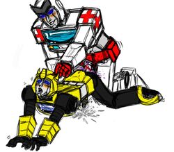 2boys bumblebee bumblebee_(transformers) from_behind male_only ratchet_(transformers) tagme transformers