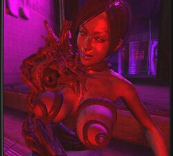 1girls ada_wong brainwashed camera_view corrupted corruption crossed_legs enemy_conversion female glowing_eyes heels infected mind_control mutation nude_female resident_evil sitting_on_stairs smiling tentacle tentacle_in_pussy tentacle_on_breast tentacle_on_neck tentacle_on_nipple tentacle_penetration