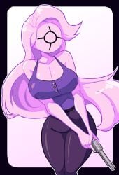 alien alien_girl artist_request big_breasts breasts cleavage clothing female gun large_breasts not_porn novakid pink_body revolver starbound tagme weapon