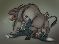 anal animal_genitalia anthro anthro_on_feral anthro_penetrated anus balls big_penis boarbat boarbat_(sump_roach) bodily_fluids cum cum_in_ass cum_inside drooling dumbass_(eppicgamer) duo ejaculation feral feral_penetrating forced genital_fluids genitals hooves lying male male/male mammal penetration penis pinned rape saliva sex simple_background skulldog_(species) sump_roach tail zoophilia