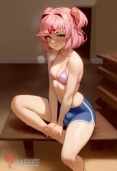 1futa 1girls 2d ai_generated ass bangs barefeet big_ass big_breasts bra breasts doki_doki_literature_club erection erection_under_clothes erophoenix feet female female_focus full_body futanari looking_at_viewer looking_back natsuki_(doki_doki_literature_club) nude pale_skin pale_skinned_female patreon_username pink_eyes pink_hair small_penis smile soles solo solo_female sweat thick thick_thighs toes uncensored