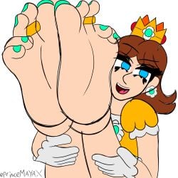 2d 2d_(artwork) colored_sketch feet feet_fetish foot_fetish mario_(series) nintendo princemayansfw princess_daisy sketch soles soles_female