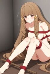 ai_generated bondage captured elizabeth_klyrode escaping exposed fake_art female helpless lv2_kara_cheat_datta_motoyuusha_kouho_no_mattari_isekai_life muscles naked ropes shivering strained struggling