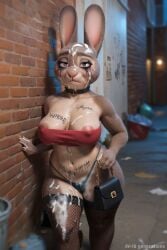 after_sex ai_generated alley anthro av-10 bikini bikini_bottom bodily_fluids body_writing bonnie_hopps breasts bukkake choker clothed clothing cum cum_on_leg disney eyelashes female genital_fluids hi_res jewelry lagomorph leporid long_eyelashes mammal mature_anthro mature_female medium_breasts necklace night nipple_outline nipple_slip prostitute prostitution purse rabbit realistic sad solo swimwear tally_marks thick_thighs topwear tube_top whore zootopia