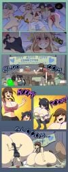 6girls ahoge ass ass_expansion ayame_(senran_kagura) big_breasts black_hair black_panties blonde_female blonde_hair blush breast_expansion breasts brown_hair cat_ears colored comic cuddling eyepatch female female_only gauntlet gigantic_breasts green_hair hairband herretik hikage_(senran_kagura) hime_cut huge_breasts ikaruga_(senran_kagura) in_bed katsuragi_(senran_kagura) lmao mirai_(senran_kagura) nude nude_female orange_panties panties ryoubi_(senran_kagura) senran_kagura short_hair shrunk shrunken_female sleeping tagme yuri