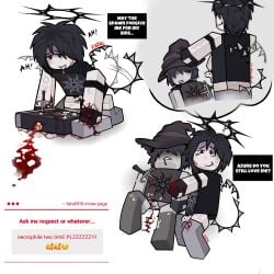 azure_(forsaken) beheaded blood cum_on_face drooling forsaken_(roblox) gore guro knife_in_chest maggots mutilated_penis necrophilia roblox roblox_game strawpage_request sweat two_time_(forsaken) wtf_is_this yaoi