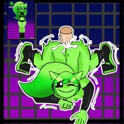 anal black_eyes boots breasts cum_inside geometry_dash green_hair headphones normal_(geometry_dash) smile
