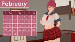 1girls calendar calendar_(medium) calendar_(object) calendar_pinup clothed_female february female green_eyes indrick_[artist] pinup pinup_girls pinup_pose pyrrha_nikos red_hair red_hair_female rwby solo_female