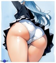1girls ai_generated big_butt blue_hair color female female_only from_below jacket jujutsu_kaisen kasumi_miwa long_hair priestofart skirt solo solo_female tagme tagme_(artist) watercolor watermark white_border