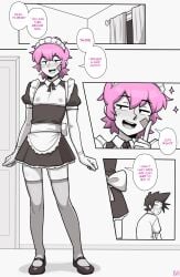 2boys bandage dross femboy girly jacob_(dross) maid_headdress maid_uniform male mostly_clothed nipples pink_hair tagme taylor_(dross) thighhighs