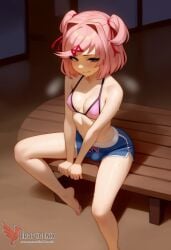1futa 1girls 2d ai_generated ass bangs barefeet big_ass big_breasts bra breasts doki_doki_literature_club erection erection_under_clothes erophoenix feet female female_focus full_body futanari looking_at_viewer looking_back natsuki_(doki_doki_literature_club) nude pale_skin pale_skinned_female patreon_username pink_eyes pink_hair small_penis smile soles solo solo_female sweat thick thick_thighs toes uncensored