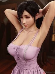 3d 3d_(artwork) big_breasts breasts cleavage cute darkbahamuth dress final_fantasy final_fantasy_vii pinup summer_dress tifa_lockhart