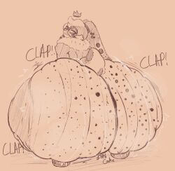 13thcakensfw anthro ass balls big_butt cake_(13thcakensfw) clap_(sound_effect) clapping_cheeks eyewear genitals glasses hi_res huge_butt hyper hyper_butt looking_at_viewer looking_back male multi_eye shaking_butt simple_background smug smug_face solo tail thick_thighs twerking wide_hips