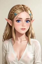 ai_generated blonde_female elf_female non_nude perky_breasts princess_zelda see-through_shirt smiling_at_viewer