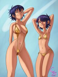 2girls beach cockstar_studios cyborg_noodle golden_bikini gorillaz noodle_(gorillaz)