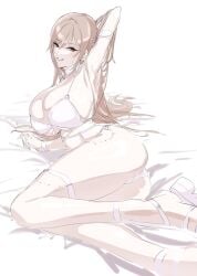 1girls big_breasts big_breasts breasts breasts female female_focus female_only heels large_boobs large_breasts laying_on_side light-skinned_female light_skin lingerie long_hair long_hair_female looking_at_viewer moginiki solo solo_female solo_focus thick_thighs thighs white_lingerie