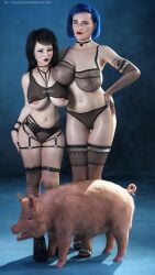 1boy2girls 2girls1boy 3d 3d_(artwork) animal_genitalia animal_penis ashley_jcbst3dx bdsm_collar bdsm_harness big_ass big_breasts black_eyes black_hair blue_eyes blue_hair bob_cut bondage boots breasts choker curvy curvy_body curvy_female curvy_figure curvy_hips curvy_thighs daz3d daz_studio earrings emo_girl european_female goth goth_girl high_heels jcbst3dx johncooperbeast3dx lingerie long_hair original_character original_characters pig pig_penis realistic russian russian_girl russian_text stockings straight straight_hair tattooed_arm valerie_jcbst3dx zoophilia