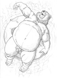 anthro balls bear flaccid floatation_device furry kinkycoyote male male_only no_humans nude overweight penis solo water