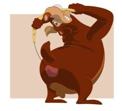 absurd_res anthro anus ass balls bear bent_back bent_over bob-jiggles brown_body brown_fur brown_nose clenched_teeth disney fishing_line fishing_rod fur genitals green_eyes hair half-closed_eyes head_tuft hi_res holding_object humor male mammal narrowed_eyes object_in_ass overweight overweight_anthro overweight_male rear_view rounded_ears rounded_teeth short_tail simple_background slightly_chubby slightly_chubby_anthro slightly_chubby_male solo spread_legs spreading stretched_anus tail teeth toon_bear tuft who_framed_roger_rabbit
