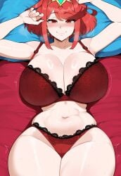 1girls ai_generated ass big_breasts breasts female female_focus hips huge_ass huge_breasts large_breasts light-skinned_female lingerie looking_at_viewer pyra red_eyes red_hair smiling thick_thighs thighs wide_hips xenoblade_chronicles_2