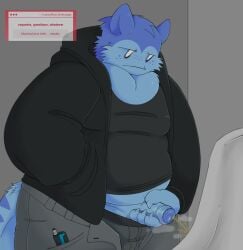 ambiguous_anthro blue_skin bluudud_(forsaken) cub forsaken_(roblox) freckles furry male male_cub male_only overweight_male peeing roblox solo_male strawpage_request watersports