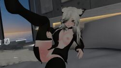 boobs_out breasts breasts_out clothing coochie female legs_apart legs_held_open nipples pussy smiling_at_viewer tits_out vagina vrc vrchat