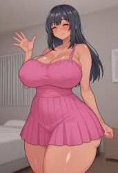 big_breasts black_hair brown_skin curvy_body female girl huge_ass solo