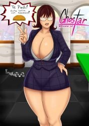 1girls adjusting_glasses alternate_version_available angry big_breasts breasts cleavage clothed clothed_female collaboration color dialogue fcosg female female_only flipline_studios ghostar glasses greg_(papa_louie) hips huge_thighs indoors looking_at_viewer mature milf newgrounds onion papa_louie quinn_(papa_louie) restaurant short_hair solo solo_female suit text thick_thighs thighs video_game video_game_character video_games