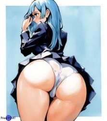 1girls ai_generated big_ass big_butt blue_eyes blue_hair color female female_only from_behind jacket jujutsu_kaisen kasumi_miwa long_hair priestofart skirt solo solo_female tagme tagme_(artist) upskirt watercolor watermark white_border white_panties